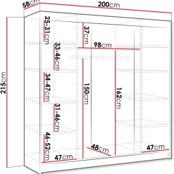 Garnero Arredamenti Armadio Ante Scorrevoli-Armadio 200x215h cm 2 ante scorrevoli con specchio Silven Bianco Opaco