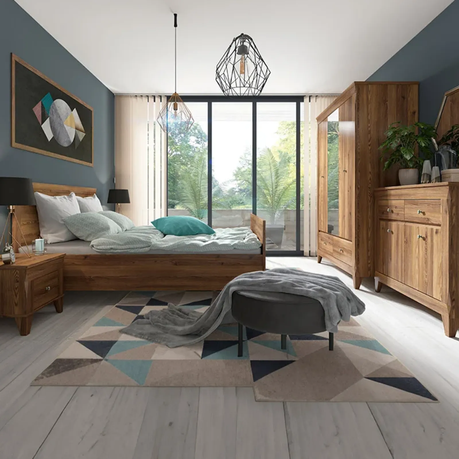 Garnero Arredamenti Armadio Ante A Specchio|Armadio Ante Battenti-Armadio 144x202h cm 3 ante specchio rovere scuro Lucca