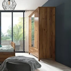 Garnero Arredamenti Armadio Ante A Specchio|Armadio Ante Battenti-Armadio 144x202h cm 3 ante specchio rovere scuro Lucca