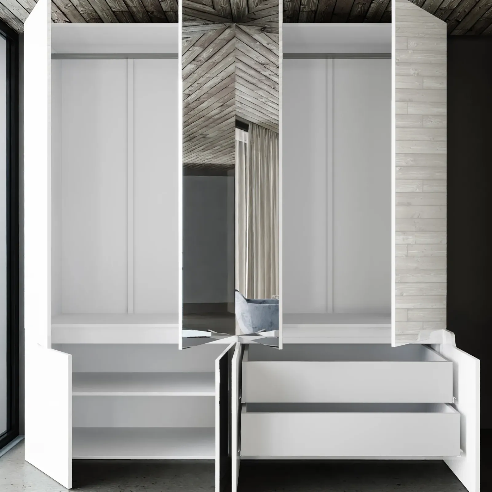 Garnero Arredamenti Armadio Ante A Specchio|Guardaroba-Armadio 200x209h cm 4 ante specchio bianco lucido Twilight