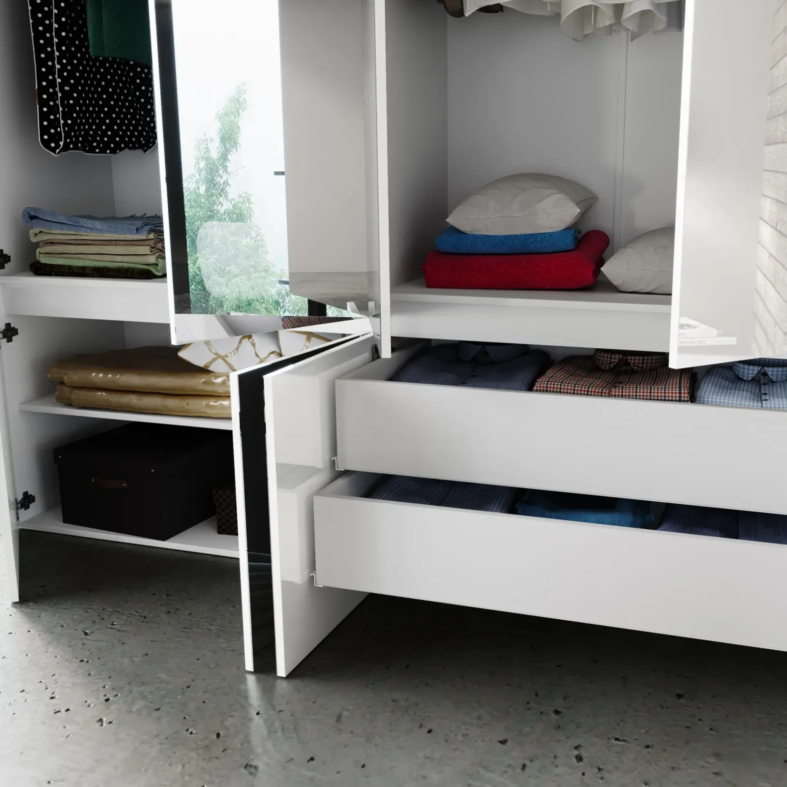 Garnero Arredamenti Armadio Ante A Specchio|Guardaroba-Armadio 200x209h cm 4 ante specchio bianco lucido Twilight