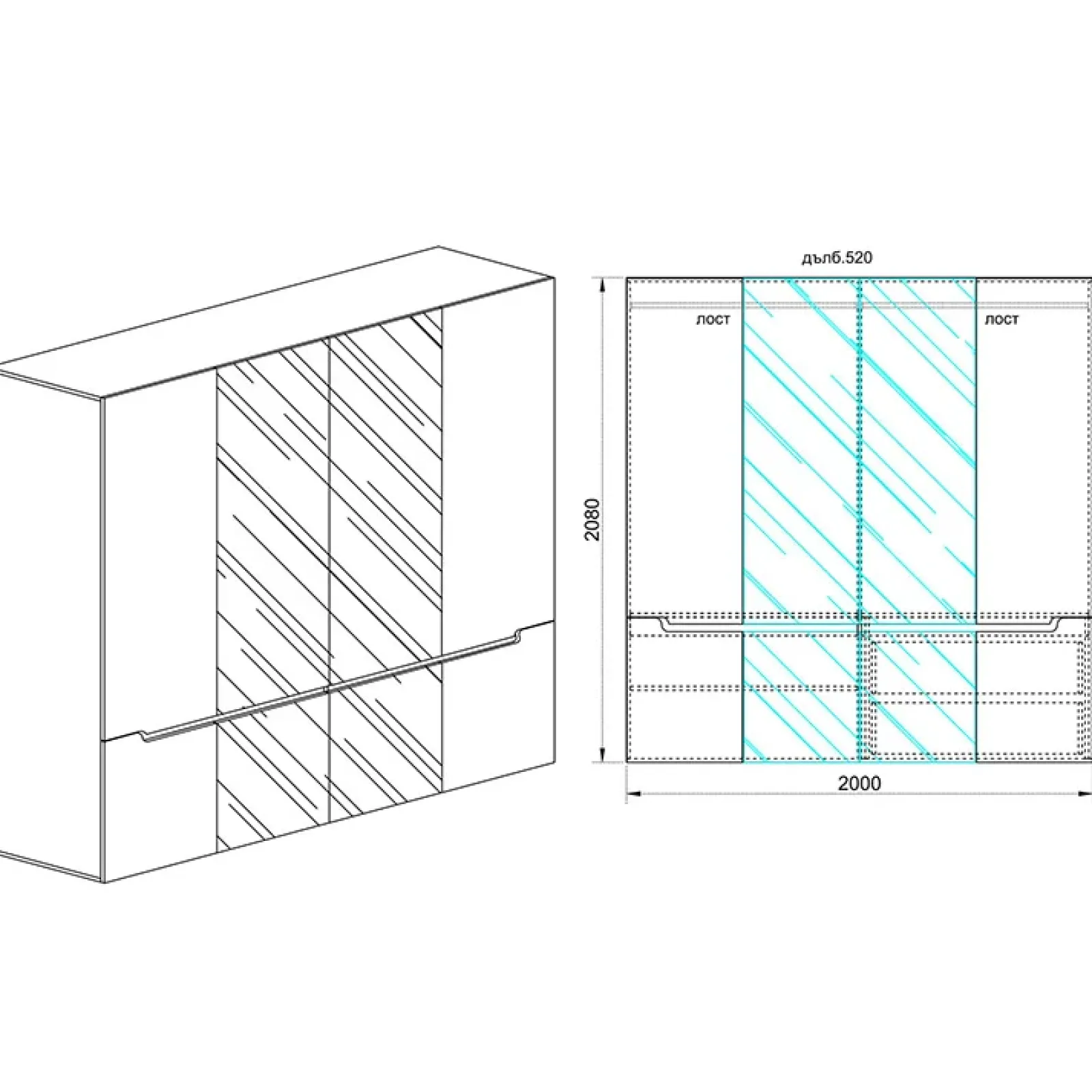 Garnero Arredamenti Armadio Ante A Specchio|Guardaroba-Armadio 200x209h cm 4 ante specchio bianco lucido Twilight