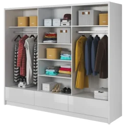 Garnero Arredamenti Armadio Ante A Specchio|Armadio Ante Scorrevoli-Armadio 254x214h cm 3 cassetti 3 ante con specchio bianco lucido Tom Gihome®