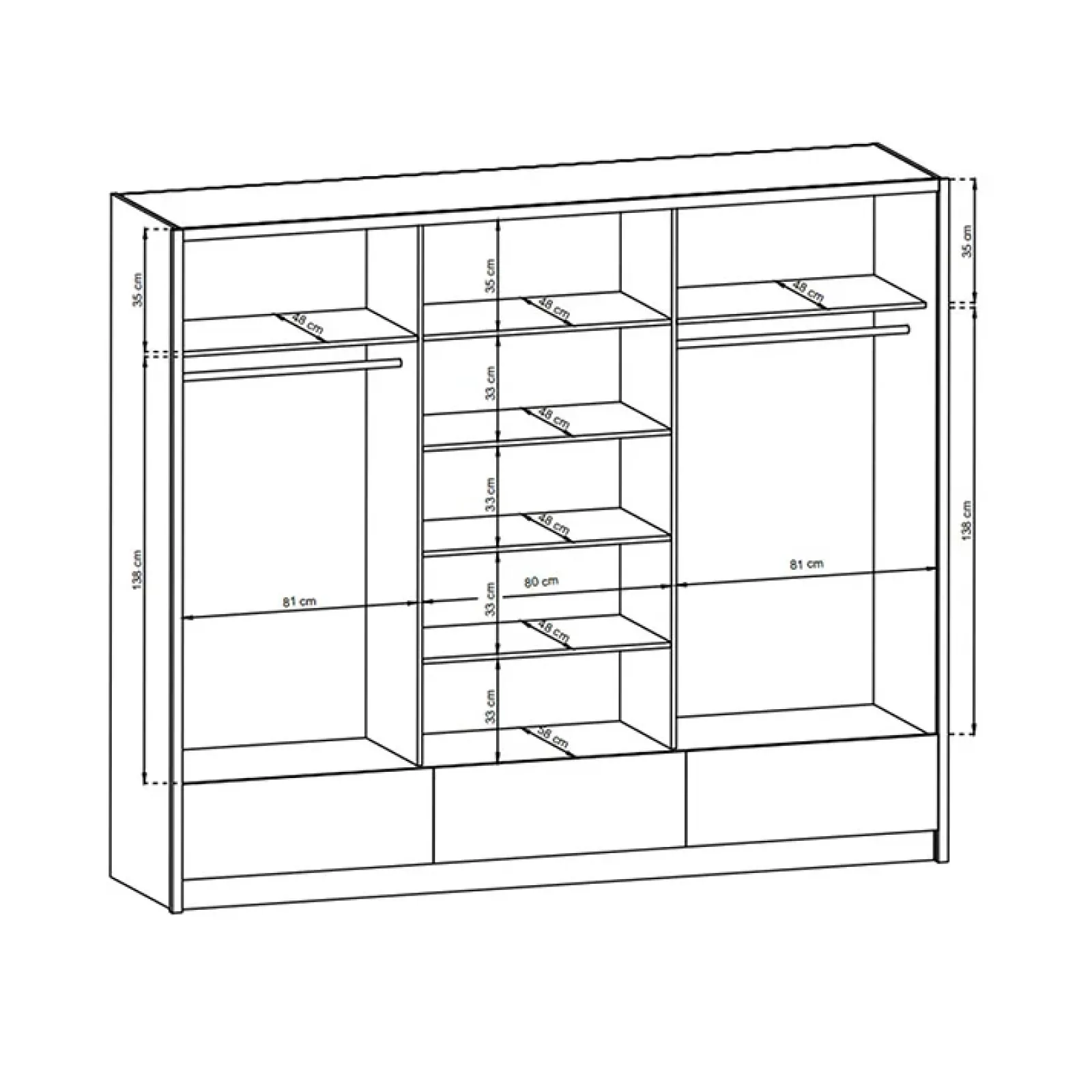 Garnero Arredamenti Armadio Ante A Specchio|Armadio Ante Scorrevoli-Armadio 254x214h cm 3 cassetti 3 ante con specchio bianco lucido Tom Gihome®