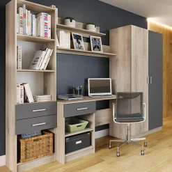 Garnero Arredamenti Armadio Cameretta-Armadio 220x180h cm cameretta con scrivania e libreria rovere grigio antracite Alex Gihome® Antracite - Rovere
