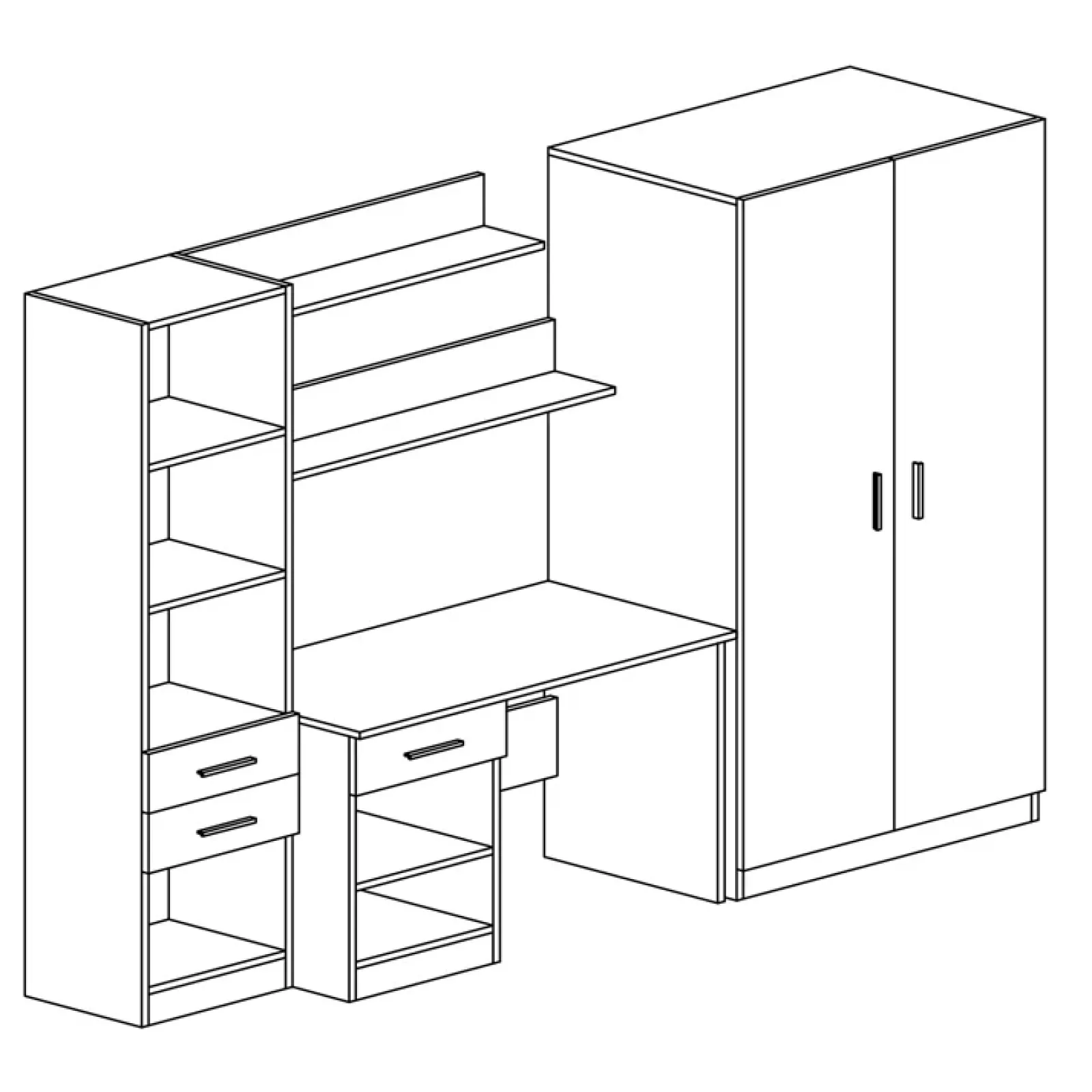 Garnero Arredamenti Armadio Cameretta-Armadio 220x180h cm cameretta con scrivania e libreria rovere grigio antracite Alex Gihome® Antracite - Rovere