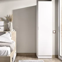 Garnero Arredamenti Armadio Ante Battenti|Guardaroba-Armadio 41x184h cm con barra appendiabiti legno bianco Juan Bianco Opaco