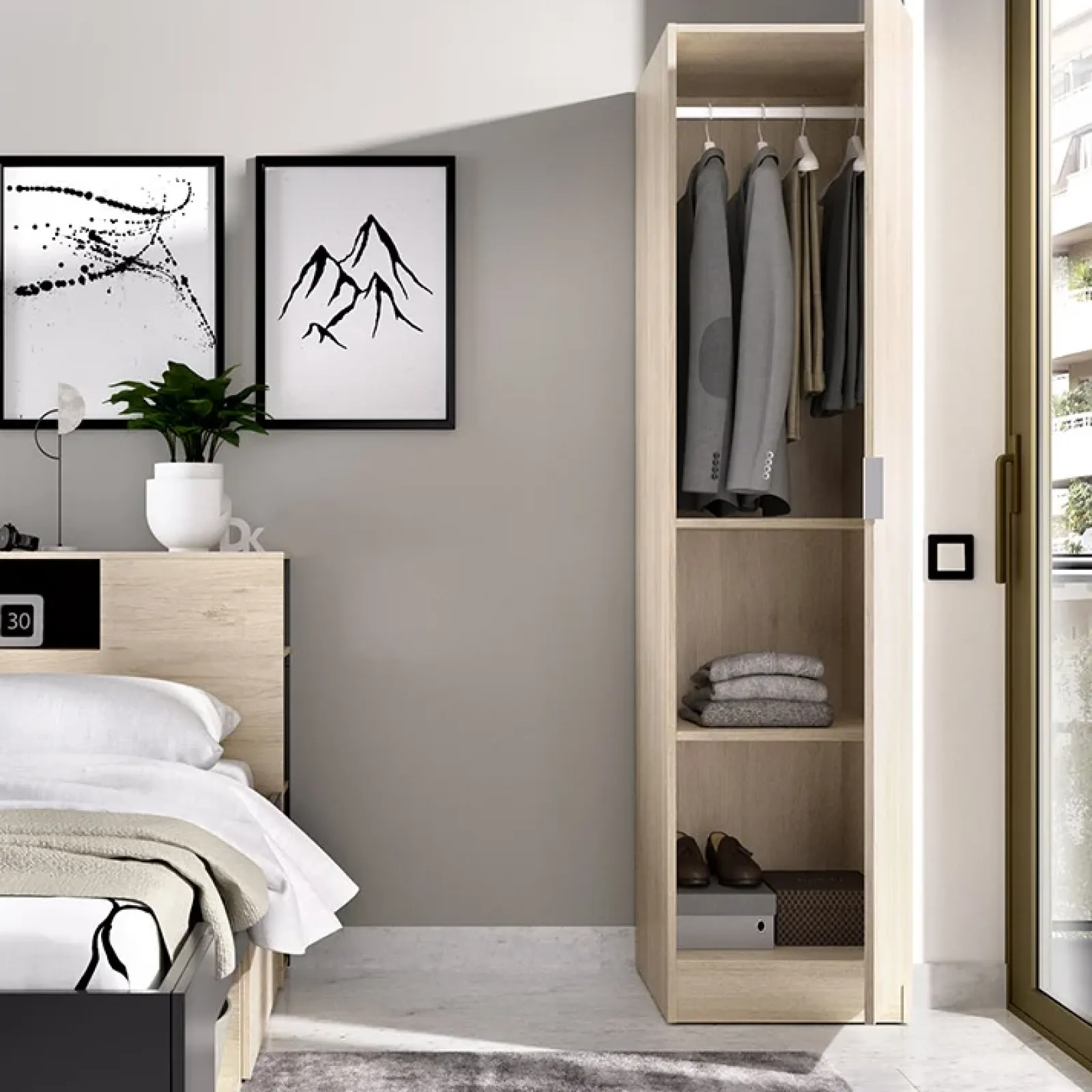 Garnero Arredamenti Armadio Ante Battenti|Guardaroba-Armadio 41x184h cm con barra appendiabiti legno Juan Rovere