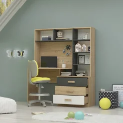 Garnero Arredamenti Scrivanie Per Ragazzi|Armadio Cameretta-Armadio 210x190h cm con scrivania rovere antracite bianco Chiaretto