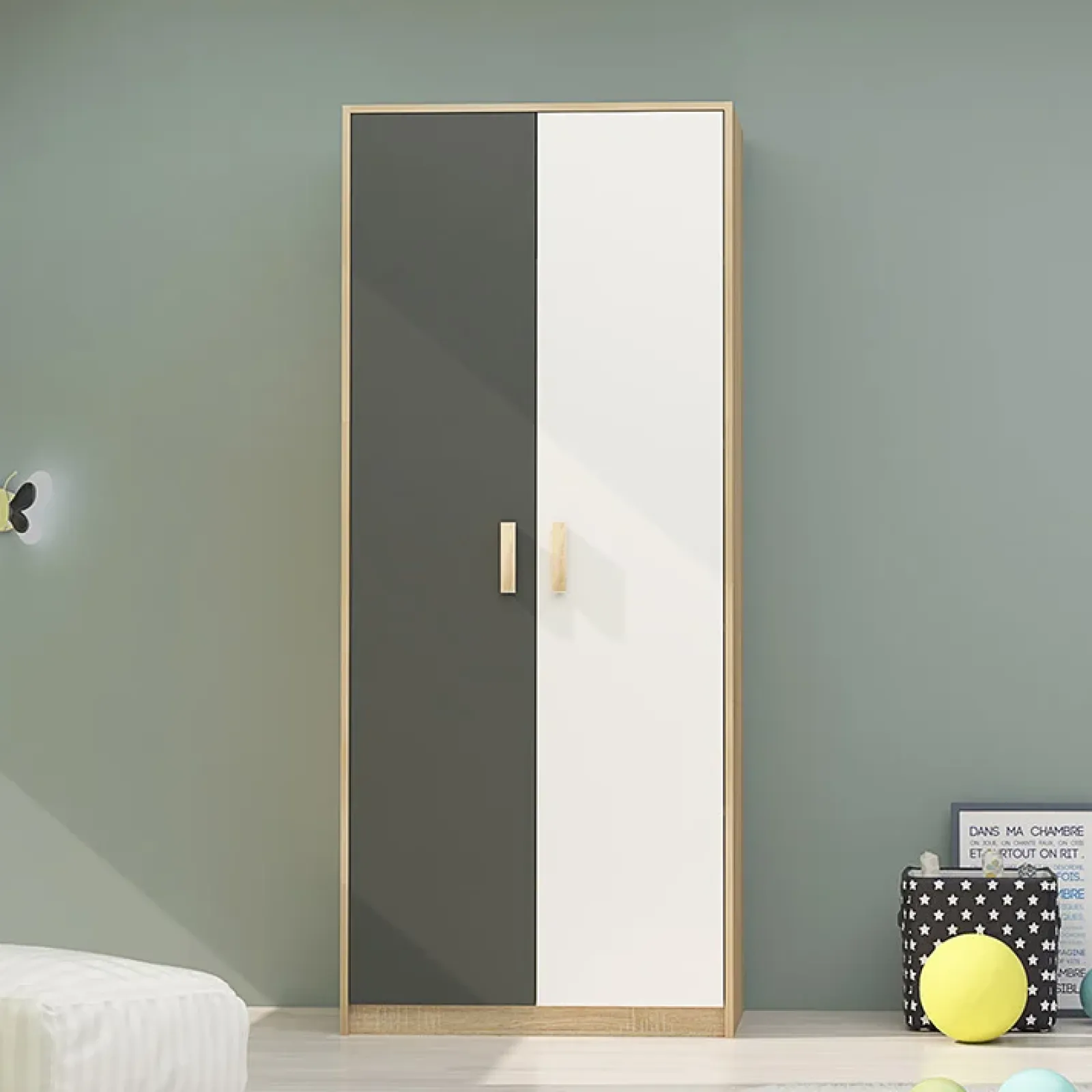 Garnero Arredamenti Scrivanie Per Ragazzi|Armadio Cameretta-Armadio 210x190h cm con scrivania rovere antracite bianco Chiaretto