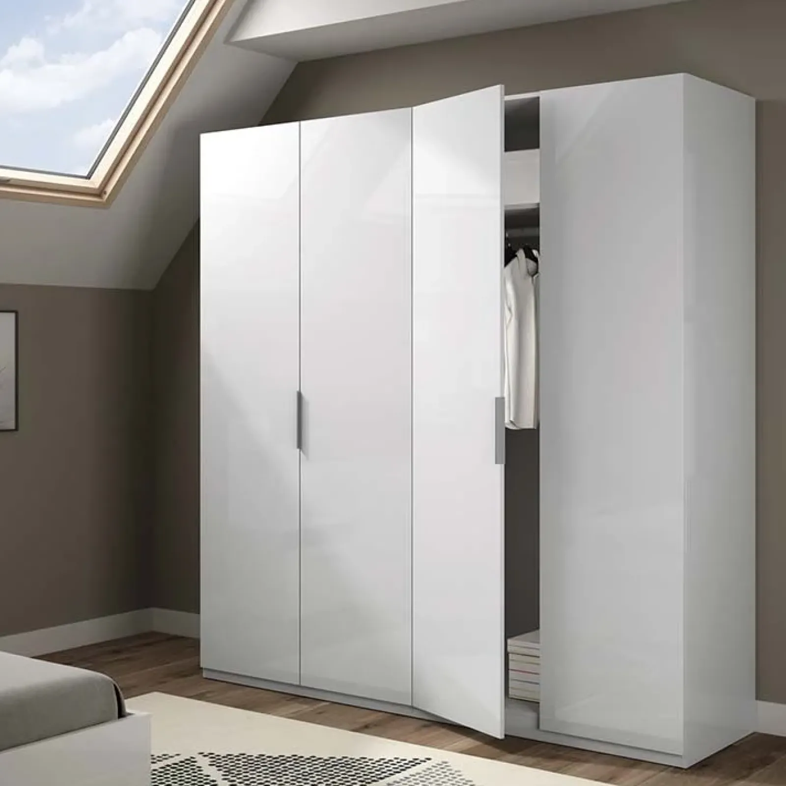 Garnero Arredamenti Armadio Cameretta|Armadio Ante Battenti-Armadio 180x200h cm moderno 4 ante bianco lucido Mike Gihome®