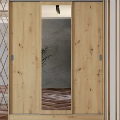 Garnero Arredamenti Armadio Ante A Specchio|Armadio Ante Scorrevoli-Armadio 150x191h cm scorrevole con specchio Collodi Rovere Rustico