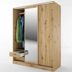 Garnero Arredamenti Armadio Ante A Specchio|Armadio Ante Scorrevoli-Armadio 150x191h cm scorrevole con specchio Collodi Rovere Rustico