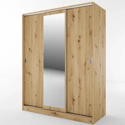 Garnero Arredamenti Armadio Ante A Specchio|Armadio Ante Scorrevoli-Armadio 150x191h cm scorrevole con specchio Collodi Rovere Rustico