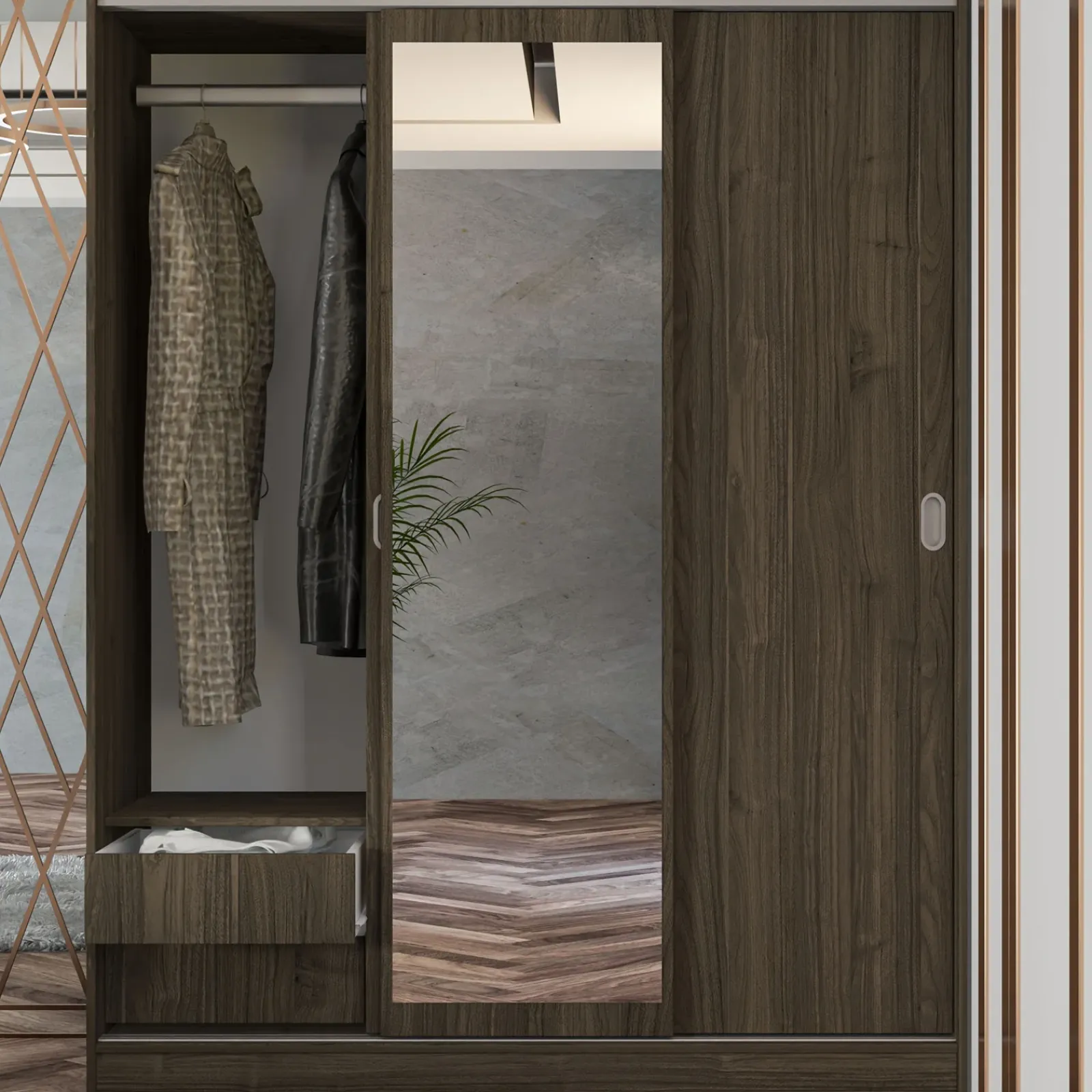 Garnero Arredamenti Armadio Ante A Specchio|Armadio Ante Scorrevoli-Armadio 150x191h cm scorrevole con specchio Collodi Noce