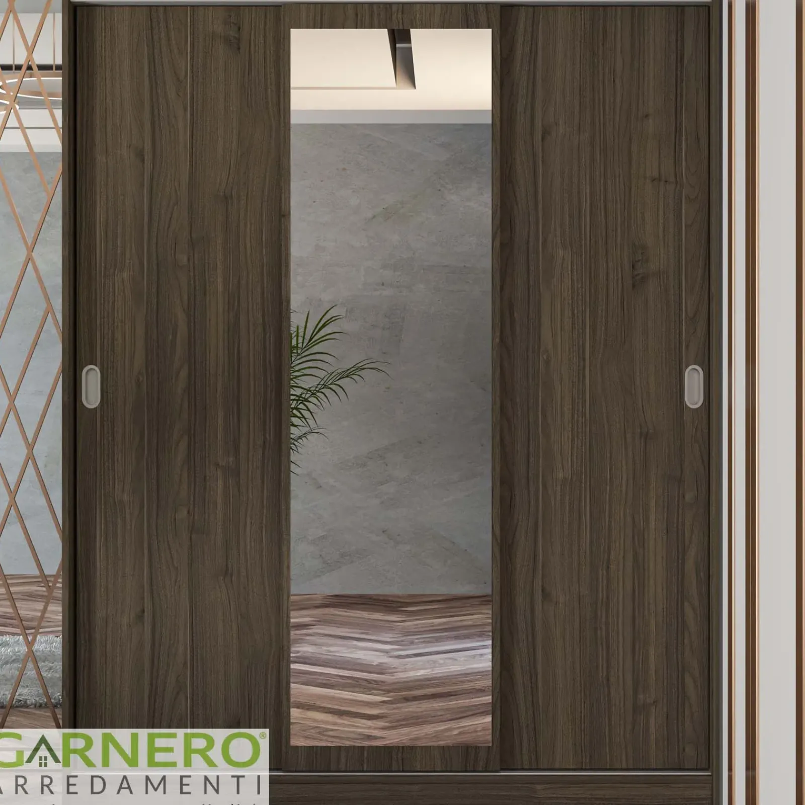 Garnero Arredamenti Armadio Ante A Specchio|Armadio Ante Scorrevoli-Armadio 150x191h cm scorrevole con specchio Collodi Noce