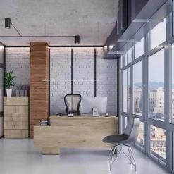 Garnero Arredamenti Arredo Ufficio Completo-Arredo ufficio completo moderno rovere antracite lucido Time 9