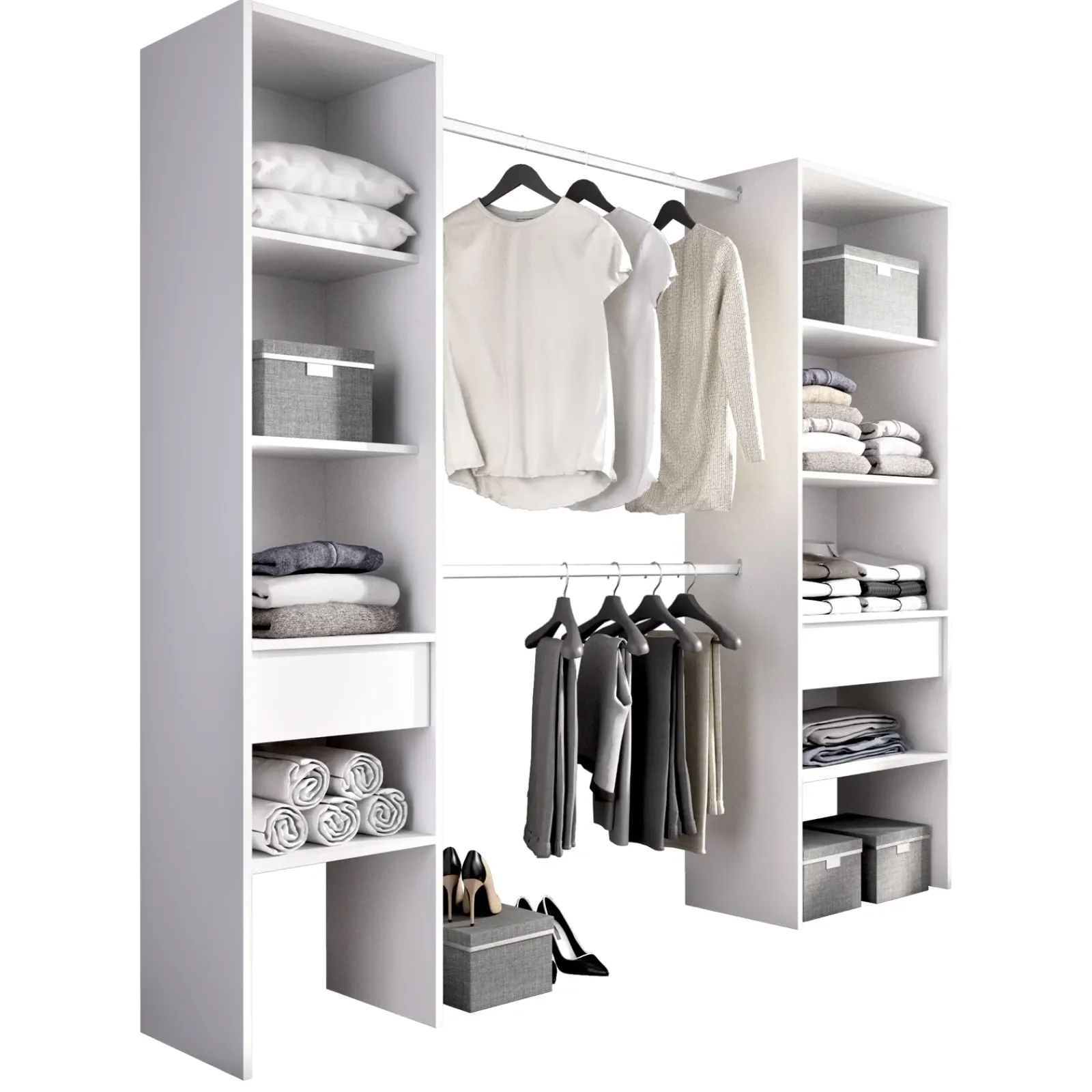 Garnero Arredamenti Cabine Armadio-Cabina armadio 200x185h cm 10 ripiani 2 cassetti allungabile bianco Martin