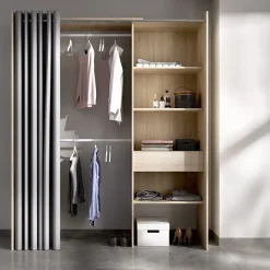 Garnero Arredamenti Cabine Armadio-Cabina armadio 160x205h cm allungabile moderno aperto con tenda noce Gover Rovere