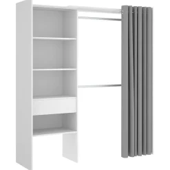 Garnero Arredamenti Cabine Armadio-Cabina armadio 160x205h cm allungabile moderno aperto con tenda bianco Gover Bianco Opaco