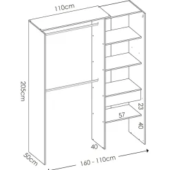 Garnero Arredamenti Cabine Armadio-Cabina armadio 160x205h cm allungabile moderno aperto con tenda bianco Gover Bianco Opaco