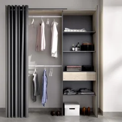 Garnero Arredamenti Cabine Armadio-Cabina armadio 160x205h cm allungabile moderno con tenda rovere grafite Gover Rovere - Antracite