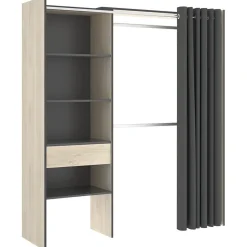 Garnero Arredamenti Cabine Armadio-Cabina armadio 160x205h cm allungabile moderno con tenda rovere grafite Gover Rovere - Antracite