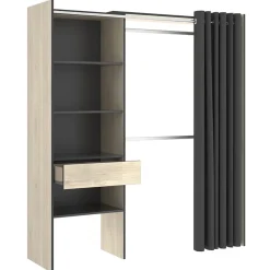 Garnero Arredamenti Cabine Armadio-Cabina armadio 160x205h cm allungabile moderno con tenda rovere grafite Gover Rovere - Antracite