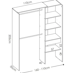 Garnero Arredamenti Cabine Armadio-Cabina armadio 160x205h cm allungabile moderno con tenda rovere grafite Gover Rovere - Antracite