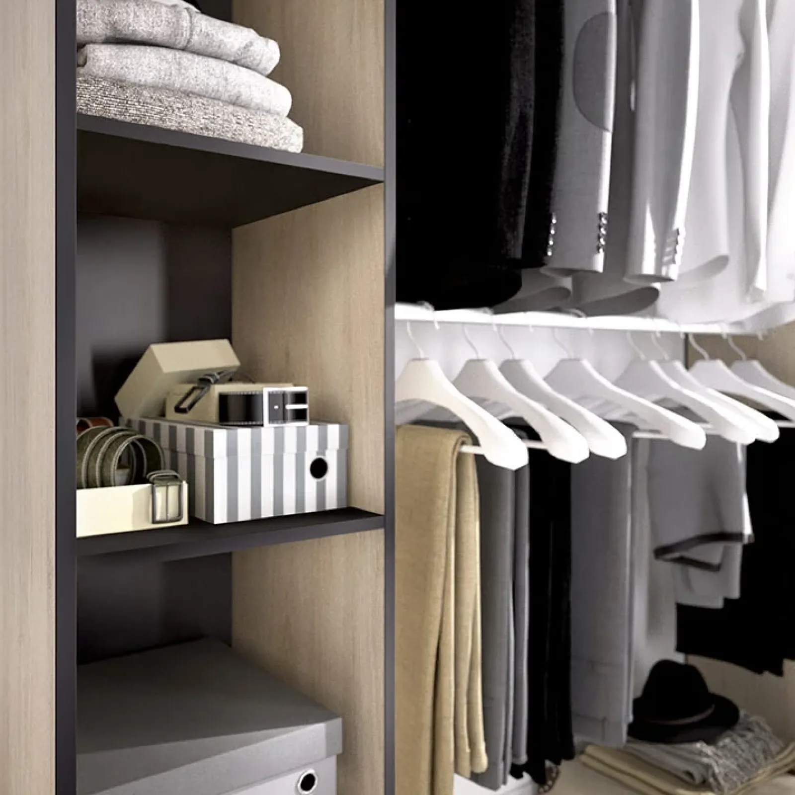 Garnero Arredamenti Cabine Armadio-Cabina armadio 180x205h cm allungabile moderno aperto con tenda rovere grafite Simpli Rovere - Antracite