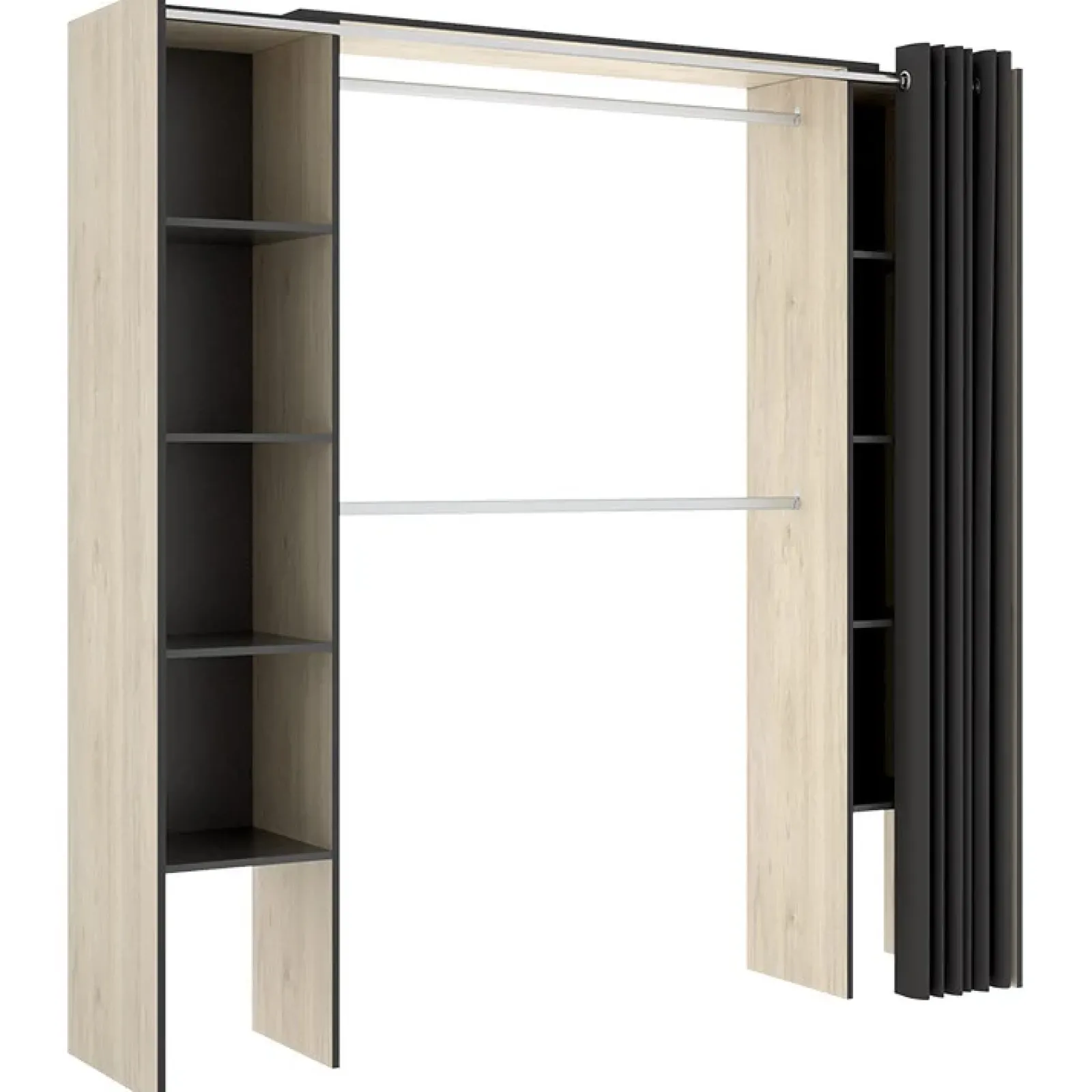 Garnero Arredamenti Cabine Armadio-Cabina armadio 180x205h cm allungabile moderno aperto con tenda rovere grafite Simpli Rovere - Antracite
