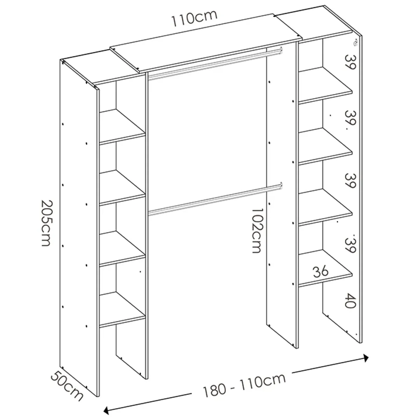 Garnero Arredamenti Cabine Armadio-Cabina armadio 180x205h cm allungabile moderno aperto con tenda rovere grafite Simpli Rovere - Antracite