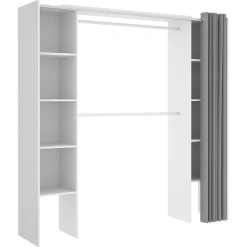 Garnero Arredamenti Cabine Armadio-Cabina armadio 180x205h cm allungabile moderno aperto con tenda bianco Simpli Bianco Opaco