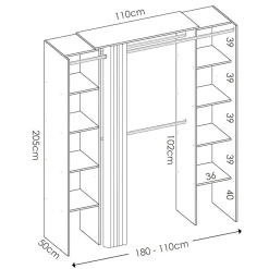 Garnero Arredamenti Cabine Armadio-Cabina armadio 180x205h cm allungabile moderno aperto con tenda bianco Simpli Bianco Opaco