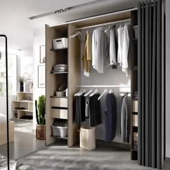 Garnero Arredamenti Cabine Armadio-Cabina armadio 179x205h cm con cassetti moderno aperto rovere e grafite Loder