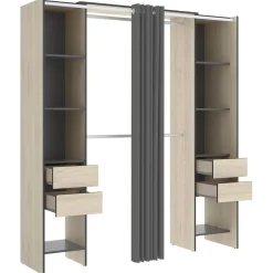 Garnero Arredamenti Cabine Armadio-Cabina armadio 179x205h cm con cassetti moderno aperto rovere e grafite Loder