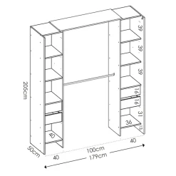 Garnero Arredamenti Cabine Armadio-Cabina armadio 179x205h cm con cassetti moderno aperto rovere e grafite Loder