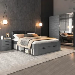 Garnero Arredamenti Camere Da Letto Complete|Camera Da Letto Completa-Camera completa con 2 comodini e armadio Cortina Gihome® Ossido