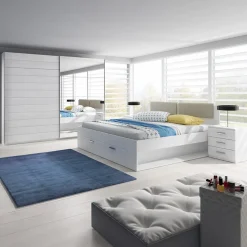 Garnero Arredamenti Camere Da Letto Complete|Camera Da Letto Completa-Camera completa con letto matrimoniale 160x200cm pino bianco beige Cortina Bianco Frassinato