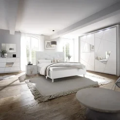 Garnero Arredamenti Camere Da Letto Complete|Camera Da Letto Completa-Camera completa matrimoniale bianco frassinato con serigrafia e specchio Olimpo