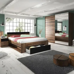 Garnero Arredamenti Camere Da Letto Complete|Camera Da Letto Completa-Camera completa matrimoniale con cassettoni rovere scuro nero Lisbona Gihome®