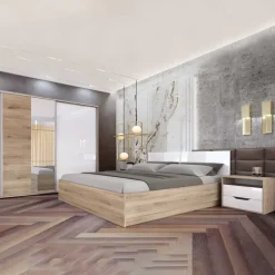 Garnero Arredamenti Camere Da Letto Complete|Camera Da Letto Completa-Camera completa matrimoniale rovere sonoma bianco lucido Tamigi