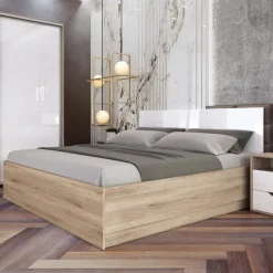 Garnero Arredamenti Camere Da Letto Complete|Camera Da Letto Completa-Camera completa matrimoniale rovere sonoma bianco lucido Tamigi