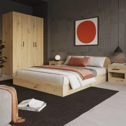 Garnero Arredamenti Camere Da Letto Complete|Camera Da Letto Completa-Camera da letto completa alla francese con armadio e comodini Carrisi Rovere Rustico