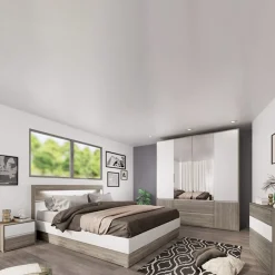 Garnero Arredamenti Camere Da Letto Complete|Camera Da Letto Completa-Camera da letto completa matrimoniale con LED rovere scuro bianco opaco Garonna