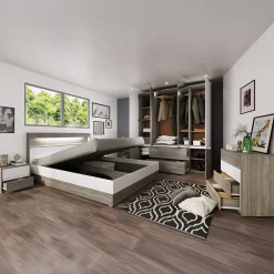 Garnero Arredamenti Camere Da Letto Complete|Camera Da Letto Completa-Camera da letto completa matrimoniale con LED rovere scuro bianco opaco Garonna