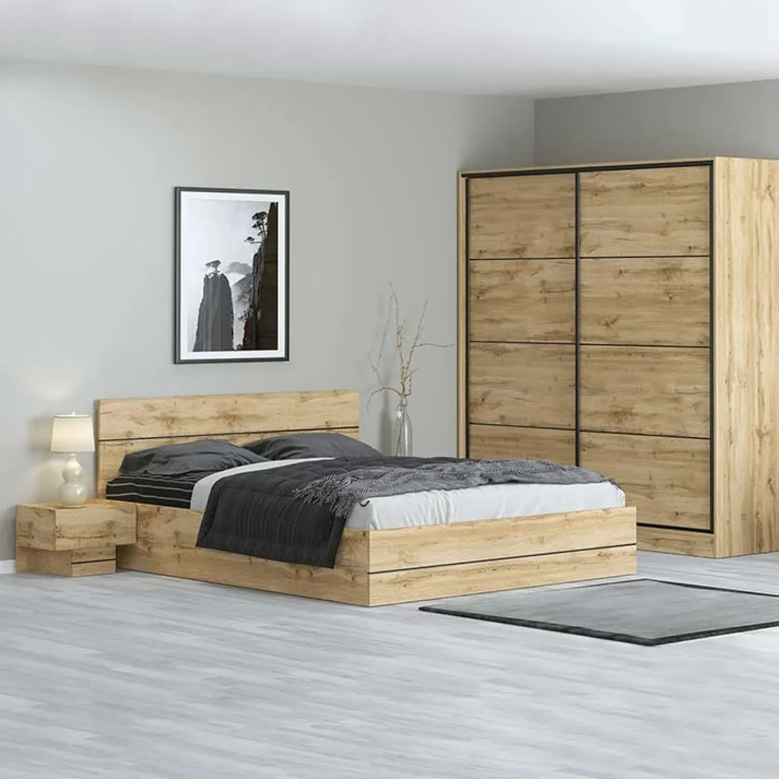 Garnero Arredamenti Camere Da Letto Complete|Camera Da Letto Completa-Camera da letto completa matrimoniale moderna quercia Tamika