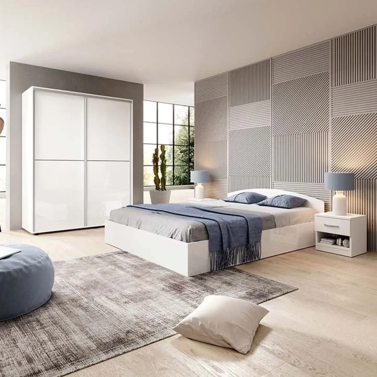 Garnero Arredamenti Camere Da Letto Complete|Camera Da Letto Completa-Camera da letto completa matrimoniale moderna Roma Bianco Lucido