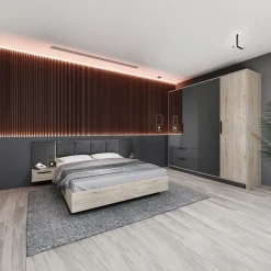 Garnero Arredamenti Camere Da Letto Complete|Camera Da Letto Completa-Camera da letto matrimoniale completa rovere antracite opaco Urbino