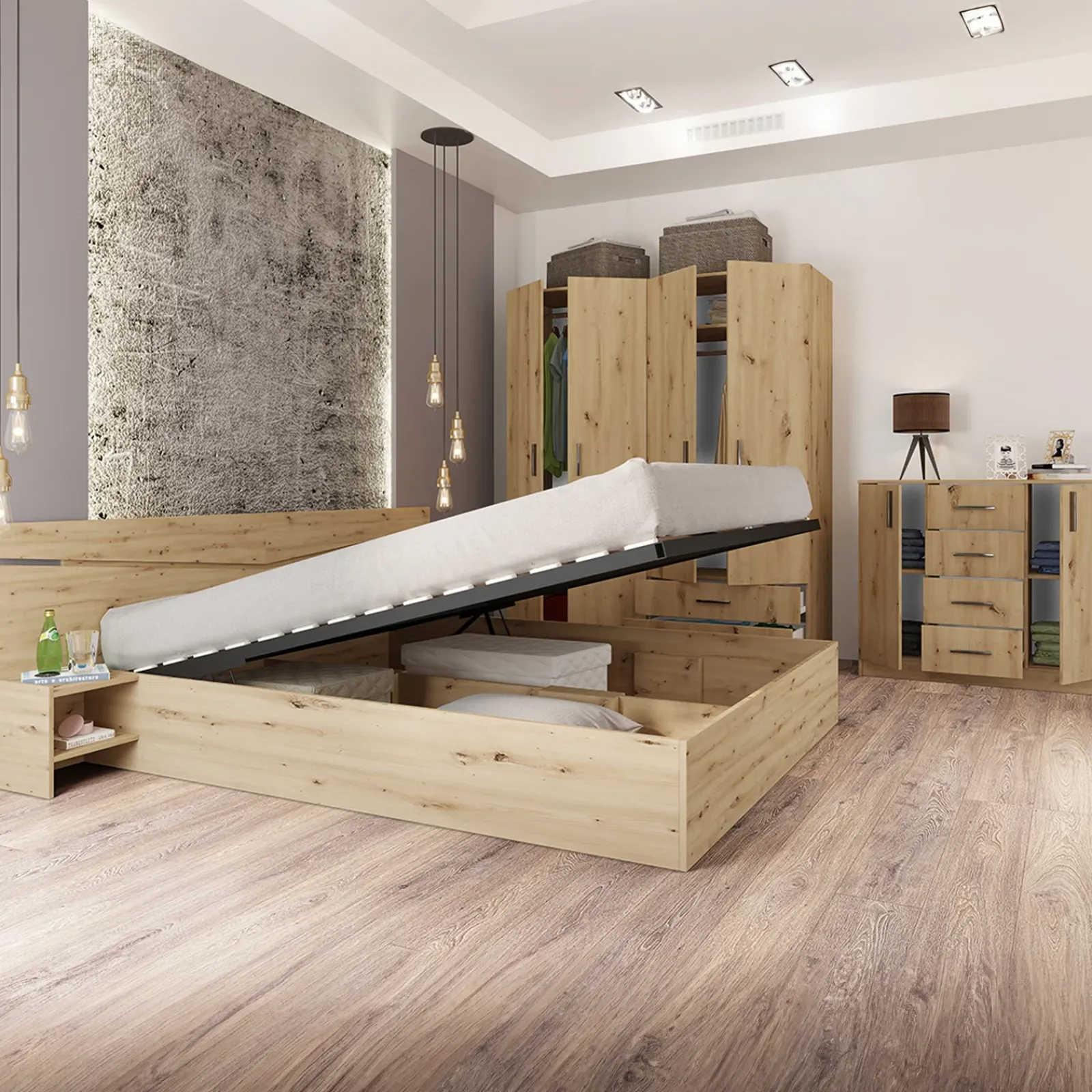 Garnero Arredamenti Camere Da Letto Complete|Camera Da Letto Completa-Camera da letto moderna completa matrimoniale Camilla 2 Rovere Rustico